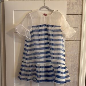 STAUD Blue and White Striped Mini Dress